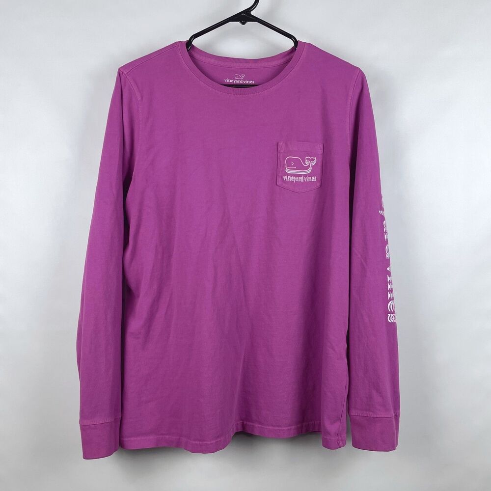 Vineyard Vines Women's Size L Purple Long Sleeve Pocket Tee Whale Arm Spell Out